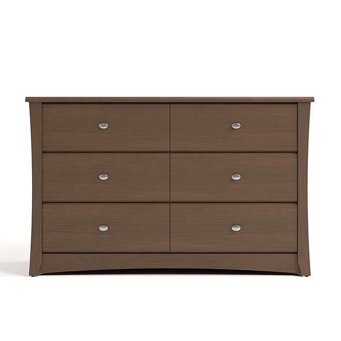 Storkcraft Crescent 6 Drawer Double Dresser (Hazelnut) – GREENGUARD Gold Certified, Nursery Dresser for Kids Bedroom