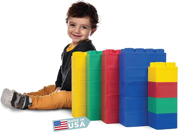 BiggoBlocks Big Blocks for Kids Ages 4-8, Indoor & Outdoor Blocks for Kids Jumbo Games, Large Building Blocks (24 PC) Beginner Set