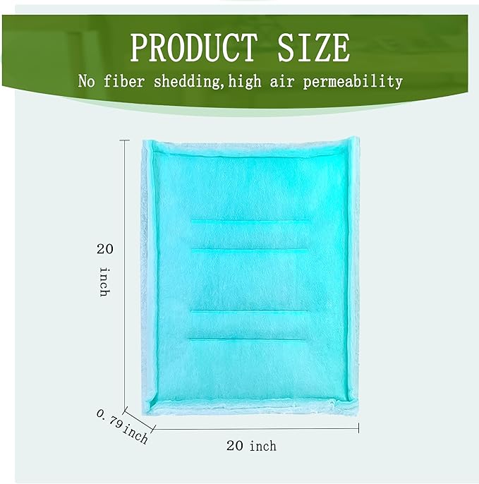 AUC Paint Booth Tacky Intake Filter Pad Series 55, 20" x 20" (24/case) Spray Booth Intake Filter with Internal Wire Support Frame