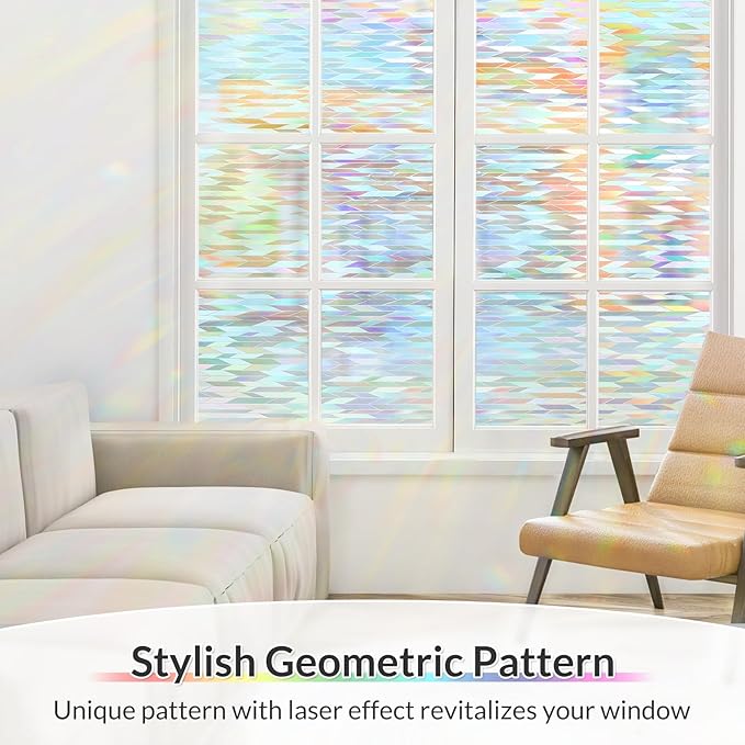 rabbitgoo Window Privacy Film with Installation Tools, Stained Glass Window Film Rainbow Prism Decorative Glass Clings for Home Decor, Static Cling Covering Sun Blocking, 23.6" x 78.7"