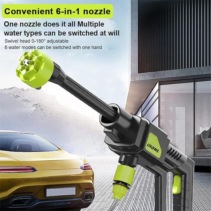 24V Cordless High Pressure Washer,Portable Power Washer with Rechargeable Battery 6-in-1 Nozzle,Handheld High-Pressure Car Washer Gun,2 Batteries,12M Long Range,Suitable for Car Washing,Farm Cleaning