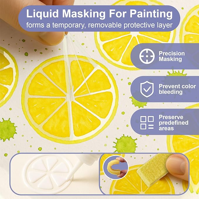1DFAUL 60ml Masking Fluid for Watercolor Painting, Art Watercolor Masking Fluid Precise White Space, Easy Peel-Off, Water Based Latex, for Artists, Beginners, DIY Canvas Protection (White)