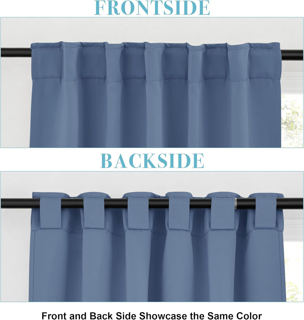 RYB HOME Small Window Curtains - Blackout Insualting Privacy Curtains for Kids Bedroom Kitchen Bathroom Basement Cafe Cabinet Tiers Drapes, 34 Width x 30 Length, 2 Panels, Stone Blue