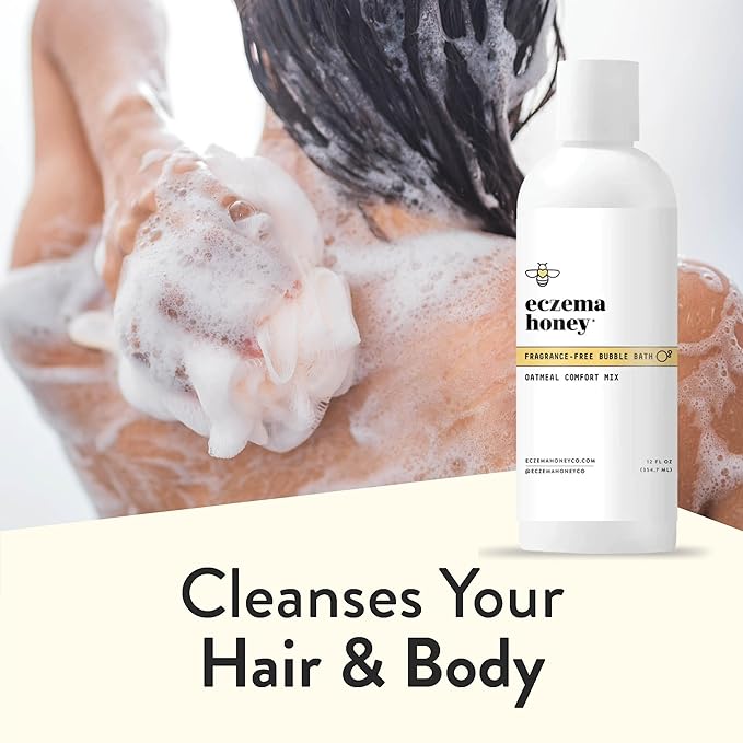 ECZEMA HONEY Fragrance-Free Oatmeal Comfort Bubble Bath - Sensitive Skin Body Wash & Bath Soak - Moisturizing Bath Products - Nourishing Bubble Bath for Women, Men, & Kids (12 Oz)