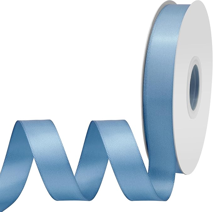 Dusty Blue Satin Ribbon 3/4" X 50 Yards Solid Color Double Faced Ribbons Perfect for Crafts Wedding Decor Bow Making Arts Sewing and More