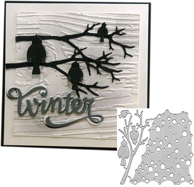 Metal Cutting Dies DIY Merry Christams Embossing Stencil Template Scrapbooking Card Making Mold Photo Album Arts Crafts Tools (Bird Perch-10.8x9cm)