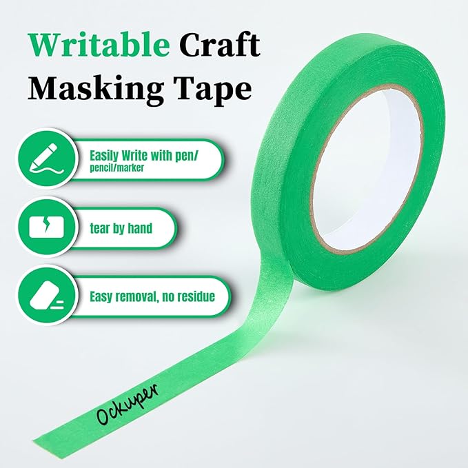Premium Green Masking Tape,Painters Tape,Green Painters Tape for Automotive,DIY Paper Arts & Crafts, Spraying Drywall Paint, No Residue & Easy to Clean Up,12pcs 0.7inch X 54 Yd Painter's Tape