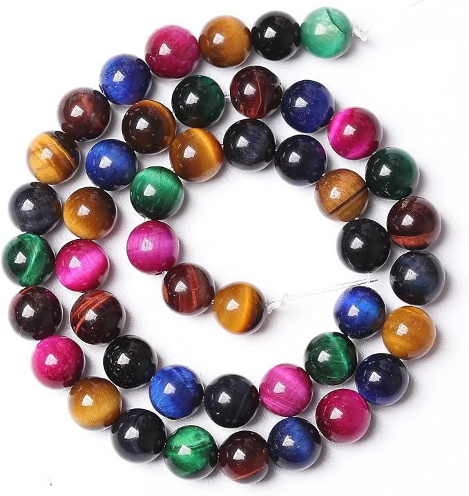 32pcs 12mm AAA Natural Colorful Tiger Eye Stone Beads Gemstone Round Spacer Loose Beads for Jewelry Making DIY Bracelet Necklace