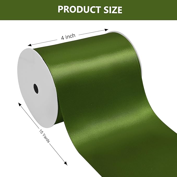 Moss Satin Ribbon 4 Inch X 15 Yards Solid Color Double Faced Ribbons Perfect for Crafts Wedding Decor Bow Making Arts Sewing and More