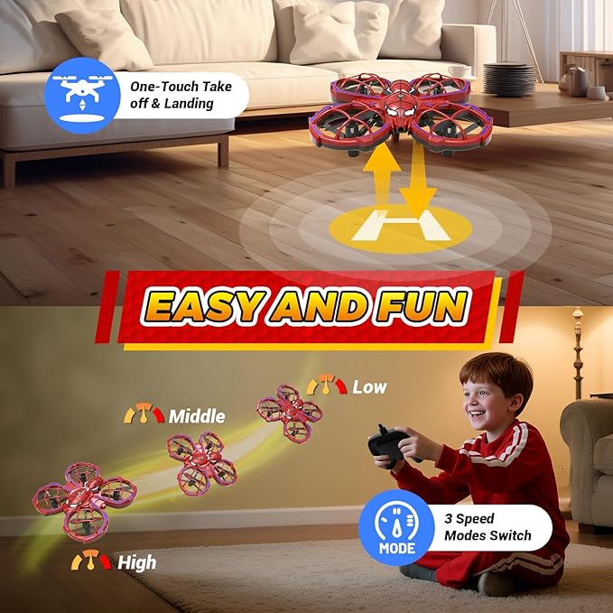 Spider Drone for Kids, Jomzuci RC Mini Drone with 360°Flip, Hover Indoor Drones for Kids 8-12 with 2 Batteries, Headless Mode, 3 Speed Mode, Quadcopter Outdoor Toys Gifts for 8-12 Year Old Boys Girls