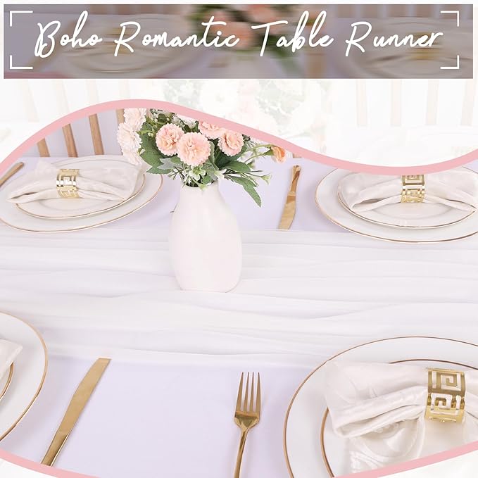 10ft White Chiffon Table Runner 30 x 120 Inches Romantic Sheer Table Runners for Wedding Party Bridal Baby Shower Birthday Holiday Decorations