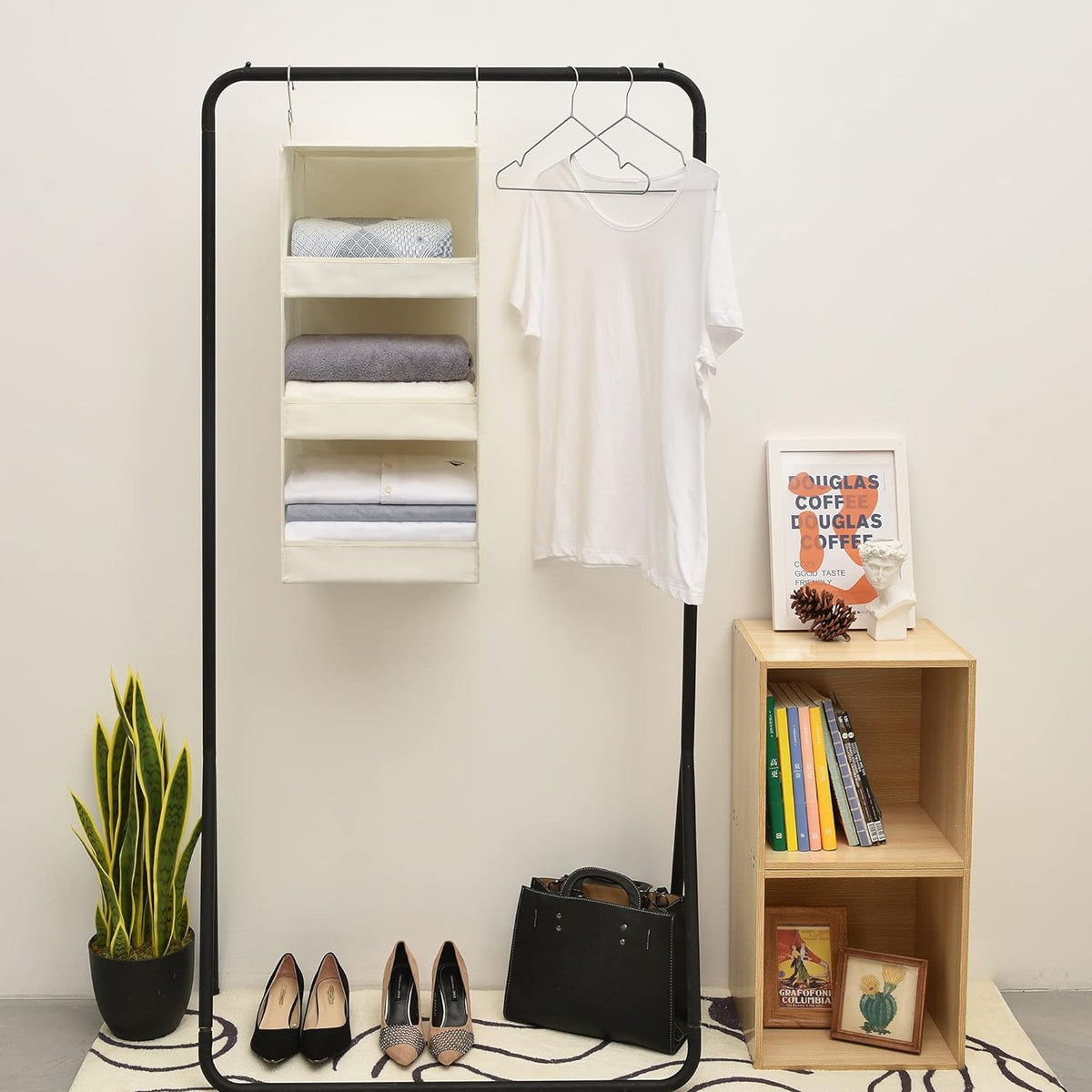 GRANNY SAYS 3-Shelf Hanging Organizer, Foldable Hanging Closet Storage, Hanging Shelves for Wardrobes & RV Closet, Beige, 29 ½" H X 12" W X 12" D, 1-Pack