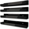 4 Pack 15 Inch Black Acrylic Shelves, Black Kids Floating Bookshelf for Kids Room, Modern Nail Polish Rack Sunglasses Essential Oil Picture Ledge Display Toy Storage Wall Shelf