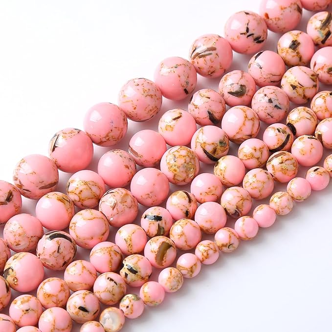 32PCS 12MM Natural Pink Shell Turquoise Beads for Jewelry Making with Mother-of-Pearl Round Loose Beads DIY Bracelet Accessories 15"(12mm, Pink Shell Turquoises)