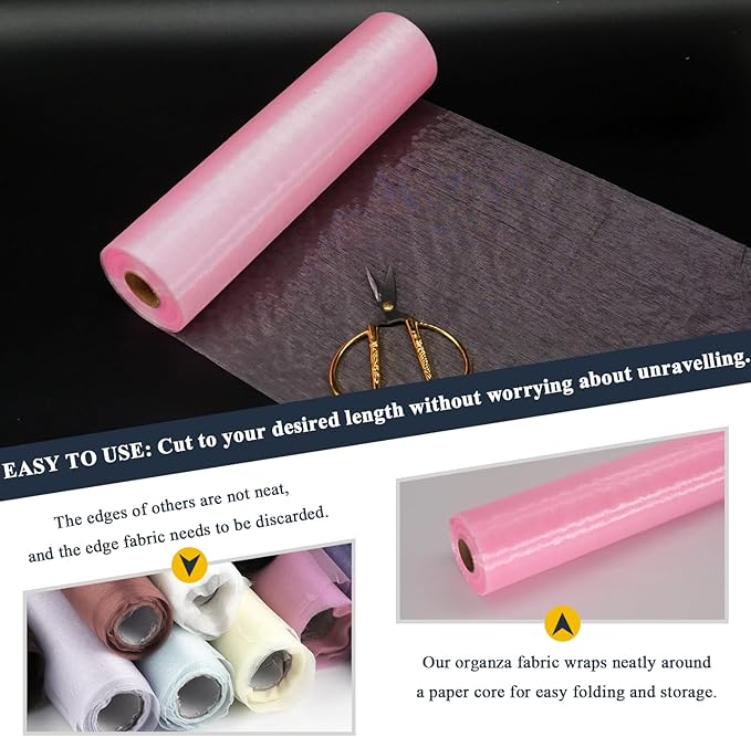 Pink Organza Tulle Fabric Rolls, Crystal Organza 12" by 50 Yards (150 ft) Sheer Nylon Silky Shiny Netting Spool Bolt for DIY Craft Table Runner Wedding Baby Shower Party Decor (Light Pink)