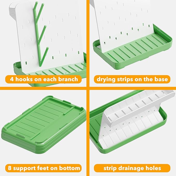 SpaceAid Baby Bottle Drying Rack with 20 Hooks, Space Saving Kitchen Bottles Rack Dryer, Vertical Baby Bottle Holder Organizer for Countertop Storage Accessories (White and Green)