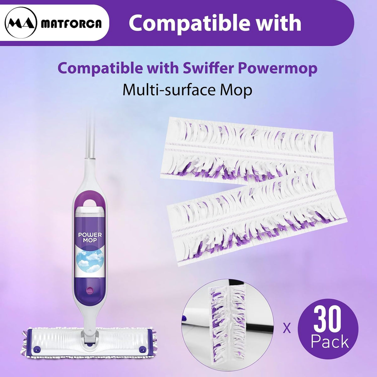 30 Pack Swiffer Power Mop Refills - Disposable Mop Pads for Swiffer Power Mop, Super Absorbent Wet Pads Refill for Deep Cleaning Hardwood, Tile, and Laminate Floors