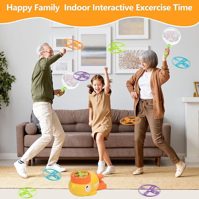 COUOMOXA Flying Disc Launcher for Kids: 3-12 Year Old Boys Girls Throw and Catch Outdoor Indoor Sports Game - Fun Family Activity Chasing Toys - Perfect Birthday Party Gift for Kid