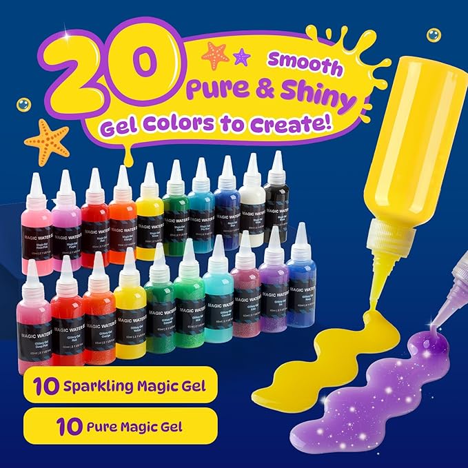 Magic Water Elf Toy Kit - 65ml Aqua Fairy Water Gel Kit for Kids with 20 Magic Gel & 10 Molds, Make Your Own Water Pets & Squishy Toys, Arts and Craft Kits for Kids Ages 8 9 10 Years Old