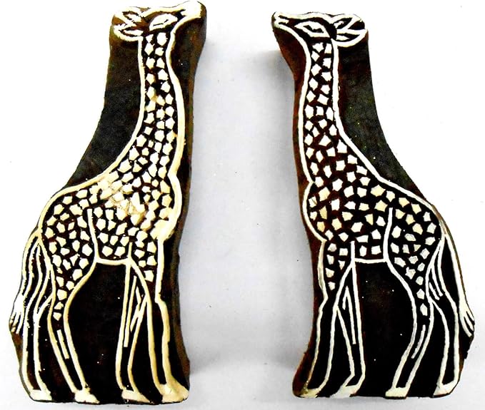 CraftsofIndia® Pair of Giraffe Wooden Blocks Stamps for Printing on Textiles, Pottery Crafts,Henna, Scrapbooking (Set of 2)