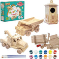 Kraftic Woodworking Building Kit for Kids and Adults, with 3 Educational DIY Carpentry Construction Wood Model Kit Toy Projects for Boys and Girls - Tow Truck, Birdhouse and Dump Truck