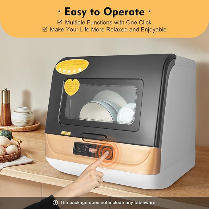 Compact Portable Dishwasher Countertop with Filter and Hybrid Drying Function, 360° Streak-Free Deep Cleaning, 3 Washing Programs, Mini Dishwasher for Apartments& RVs