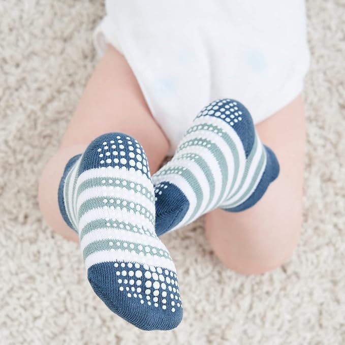Zaples Baby Non Slip Grip Ankle Socks with Non Skid Soles for Infants Toddlers Kids Boys Girls