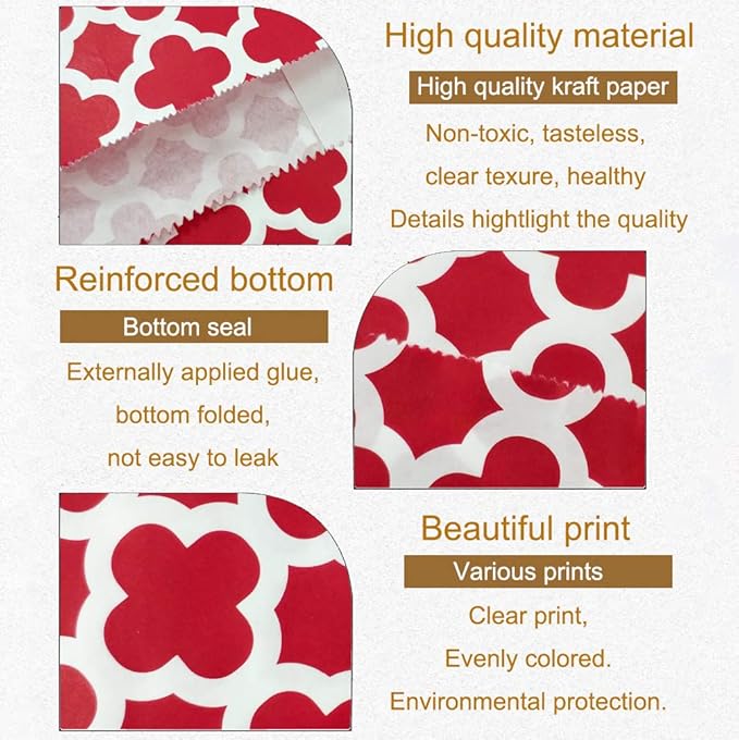KEYYOOMY 200 Pcs Red Candy Buffet Bags - Small Polka Dot Paper Treat Bags for Wedding Birthday Party (5 inch x 7 inch)