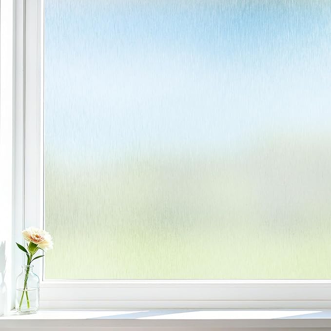 Borsky Frosted Glass Window Film - Static Cling, 96% UV Blocking Non-Adhesive Privacy Window Film, Removable Window Cling with Day & Night Privacy for Bathroom Home Office, 35.4 x 118.1 Inches, Pure
