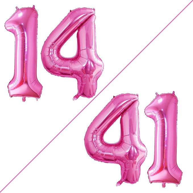 GOER Number 14 Balloons for 14th Birthday Sweet 14 Party Decorations,42 Inch Jumbo Foil Helium 41 Balloons for 41st Birthday Party Decoration (Hot Pink)