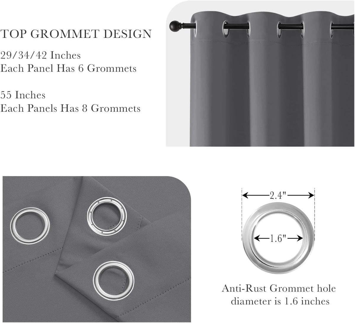 PONY DANCE Grey Blackout Curtains for Bedroom 63 Inch Length 2 Panels Set, Thermal Insulated Energy Saving Grommet Top Window Treatment Drapes for Living Room, W34 x L63 Inch