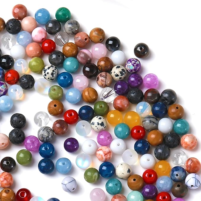 100PCS 6MM Mixed Color Stone Beads Round Loose Spacer Gemstone Beads for Jewelry Making DIY Bracelet Necklace Crystal