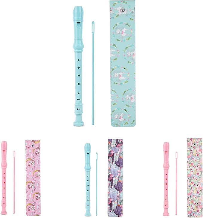 Recorder Instrument for Beginner Kids Adults,8-Hole Soprano Descant Recorder Music Flute with with Cleaning Rod & Leather Case For School Student Home Entertainment(2-Green Unicorn)