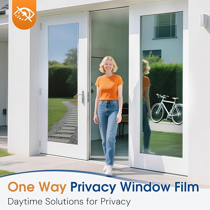 Homein One Way Privacy Window Film with Tool Window Tint for Home Film See Out Not in Heat Control Sun Blocking Mirror Reflective Anti UV Covering Static Cling No Glue Sliver 23.6 x 78.7 inch