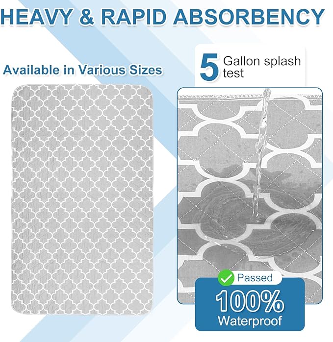 OUTCREATOR® Washable Bed Pads 18" x 24" (Pack of 3), Incontinence Mattress Protector, Anti-Slip Waterproof Underpads for Adults Kids Elderly Pets, Absorbency & Reusable Bedwetting Pads (Gray)
