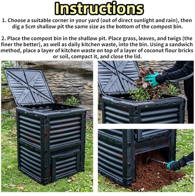 Large Fertilizer Fermentation Box, Plastic Compost Bin, Lightweight Outdoor Composting Box Suitable for Garden, Courtyard and Kitchen(Yellow,Small)