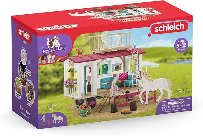 Schleich Horse Club - 95PC Sofia's Secret Camper Playset with Removable Rooftop Balcony - Includes Camper, Horse and Rider Figurines and Accessories - Modular Play Set for Girls - Kids Ages 5+ | 42593