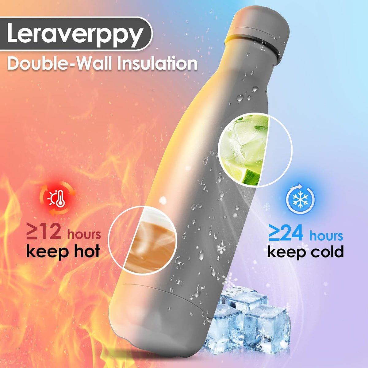 17oz Cola-Bottle Shaped Stainless Steel Leak-proof Water Bottle,Double Wall Vacuum Insulated Metal,Travel Mug For Sports Indoors & Outdoors,BPA-Free School Kids Flasks,Gray(8 Pack)