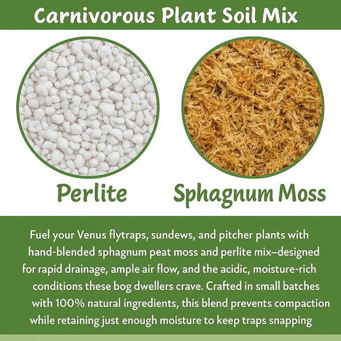GARDENERA Sphagnum Moss Potting Mix for Carnivorous Plants, Moss and Perlite Blend for Potting Venus Fly Traps, Sarracenia, Pitcher Plants - 75% Sphagnum Moss + 25% Perlite - Made in USA - 5 Quart