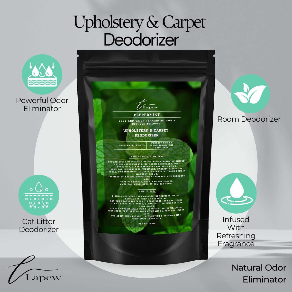 Peppermint Carpet Freshener Powder: Powerful Odor Eliminator for Home, Upholstery Deodorizer, Carpet Deodorizer, Pet Urine, Cat Litter Box - Peppermint Fragrance