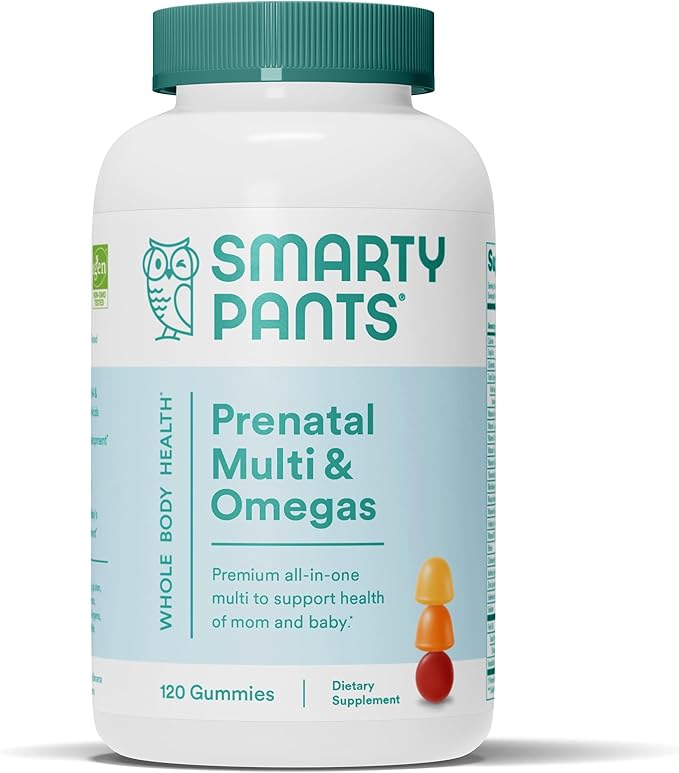 SmartyPants Prenatal Vitamins for Women, Multivitamin Gummies: Omega 3 Fish Oil (EPA/DHA), Biotin, Methylfolate, Vitamin D3, C, Vitamin B12, B6, A, K & Zinc, Inositol, 120 Count (30 Day Supply)