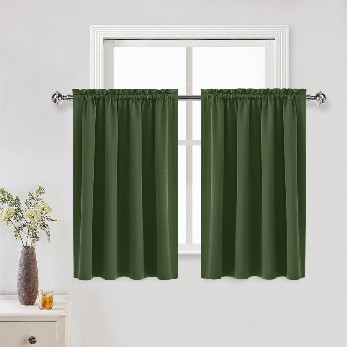 DWCN Blackout Curtains for Living Room Thermal Insulated, Energy Saving & Noise Reducing Bedroom Curtains, Olive Green, W 52x L 36 Inch, Set of 2 Rod Pocket Curtain Panels