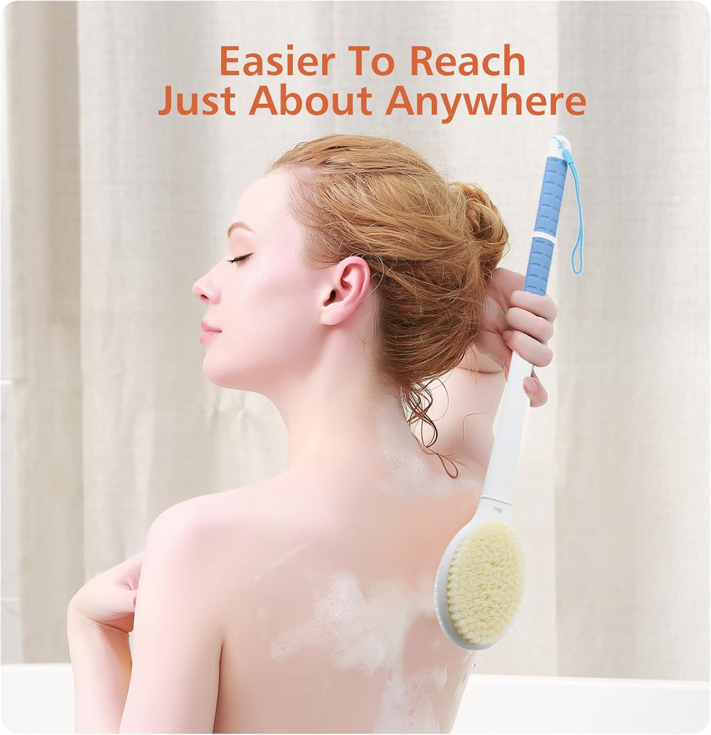 Shower Brush with Soft and Stiff Bristles,Long Handle Dual-Sided Back Scrubber Bath Brush Body Exfoliator for Wet or Dry Brushing (Extra Long Green)