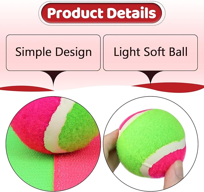 8-Pack Replacement Sticky Balls for Toss and Catch Game, 2.5 Inch Diameter, Hook and Loop Paddle Ball Refills, Outdoor Indoor Sport Toys for Kids, Family, Beach, Backyard Fun