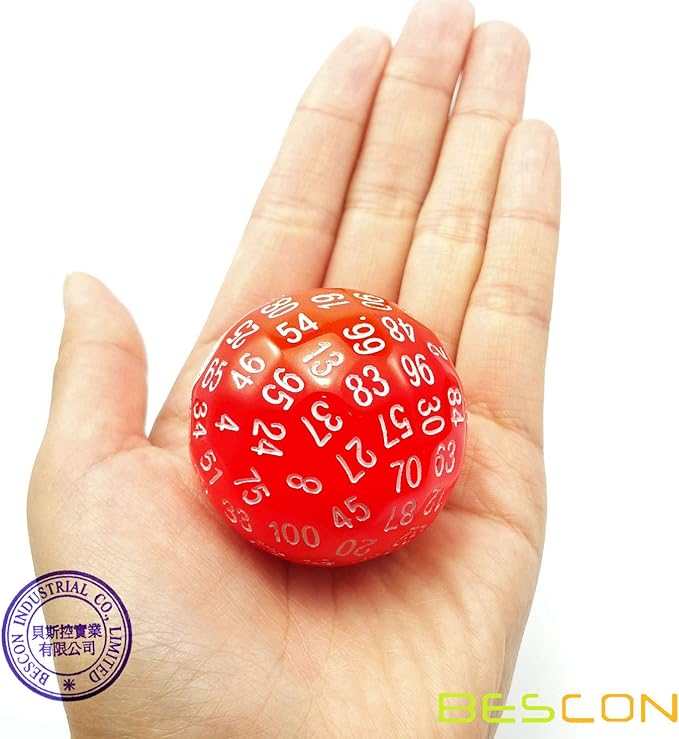 Bescon Glowing Polyhedral 100 Sides Dice Cerise Red, Luminous D100 Dice, 100 Sided Cube, Glow in Dark D100 Game Dice