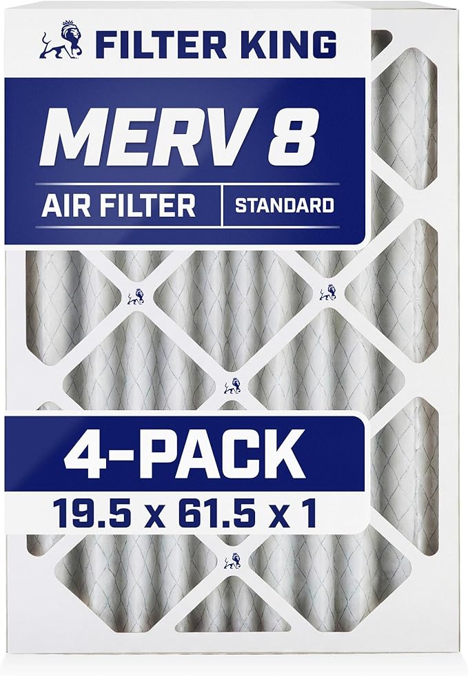 Filter King 19.5x61.5x1 Air Filter | 4-PACK | MERV 8 HVAC Pleated A/C Furnace Filters | MADE IN USA | Actual Size: 19.5 x 61.5 x .75"