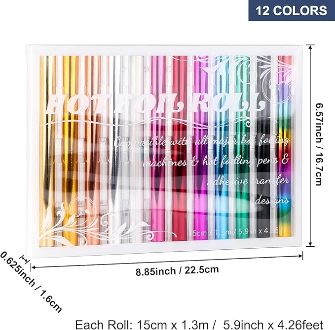12 Pack Heat Transfer Gold Foil Sheets for Crafts Embossing Stamp Tool Heat Activated Thermal Toner Reactive Foil Roll 5.9inx4.26ft Add Stunning Foiled Elements to Any Card, Scrapbooking, DIY