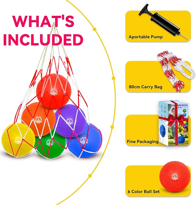 8.5 Inch Kickball Set, Dodgeballs 6 Pack,12 Pack,Playground Balls for Kids&Adults, Bouncy Balls Includes Pump and Storage Bag, Handball for Outdoor & Indoor Games, Boys and Girls Gift with Gift Box