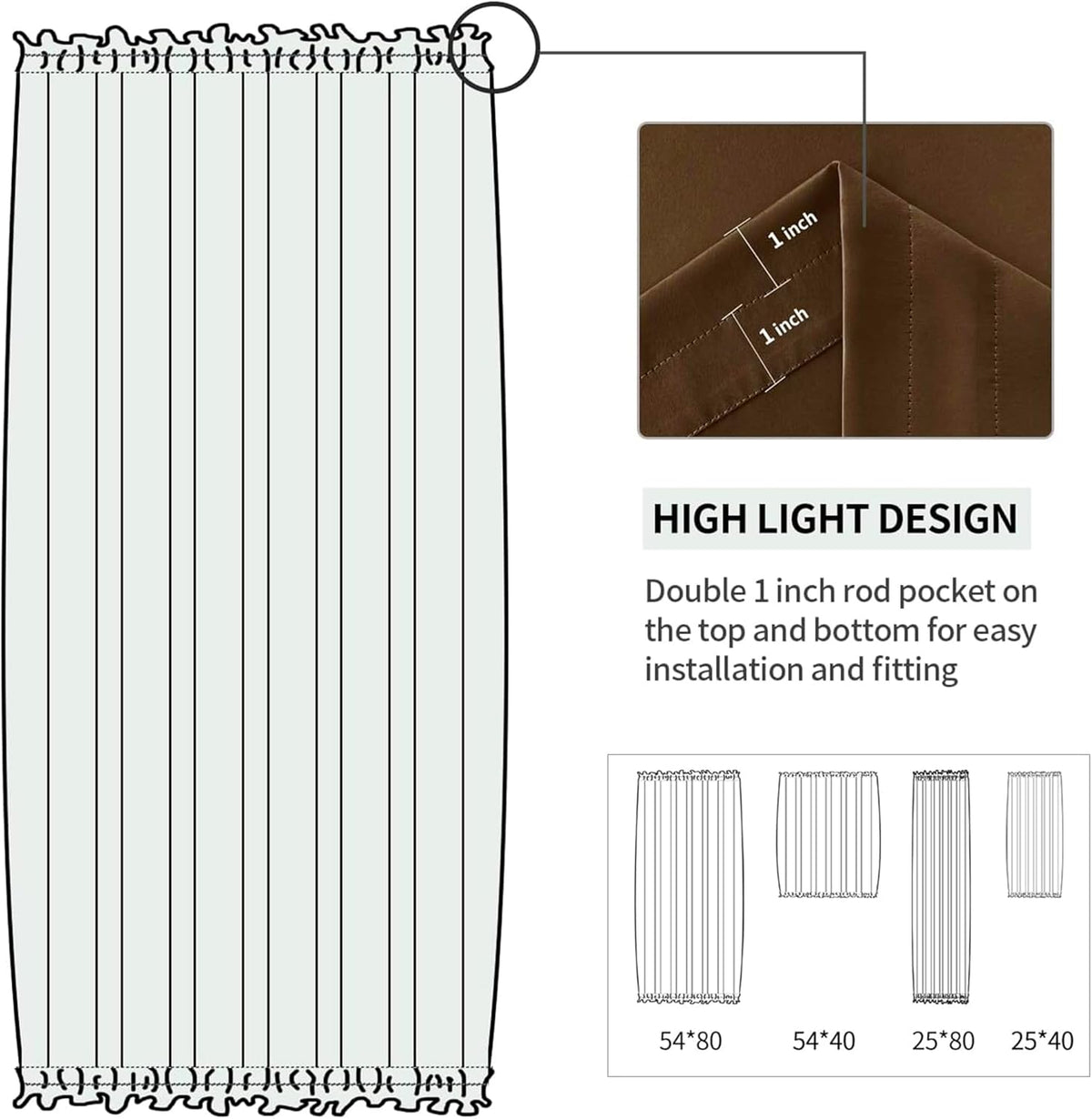 DWCN French Door Curtains – Rod Pocket Thermal Blackout Curtain for Doors with Glass Window, Kitchen and Patio Doors for Privacy, 54 X 80 Inches Long, 1 Curtain Panel with Tieback, Brown