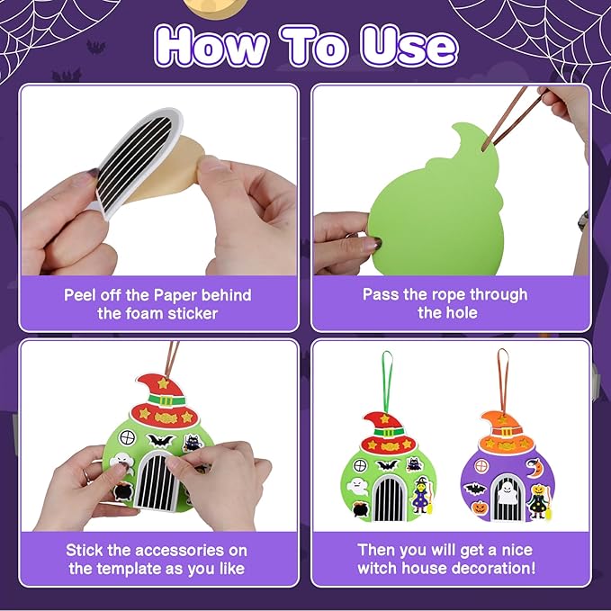 Fennoral 12 Pack Halloween Craft Kit for Kids Make You Own Witch House Foam Stickers Ornament DIY Arts and Crafts for Kids Girls Boys Halloween Party Supplies Halloween Decoration